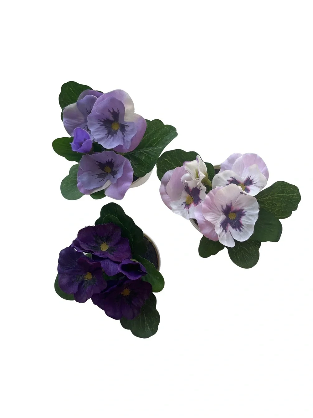 Faux Pansy Flower Plants in Mini Pots Set of 3 Purple Lavender Pink